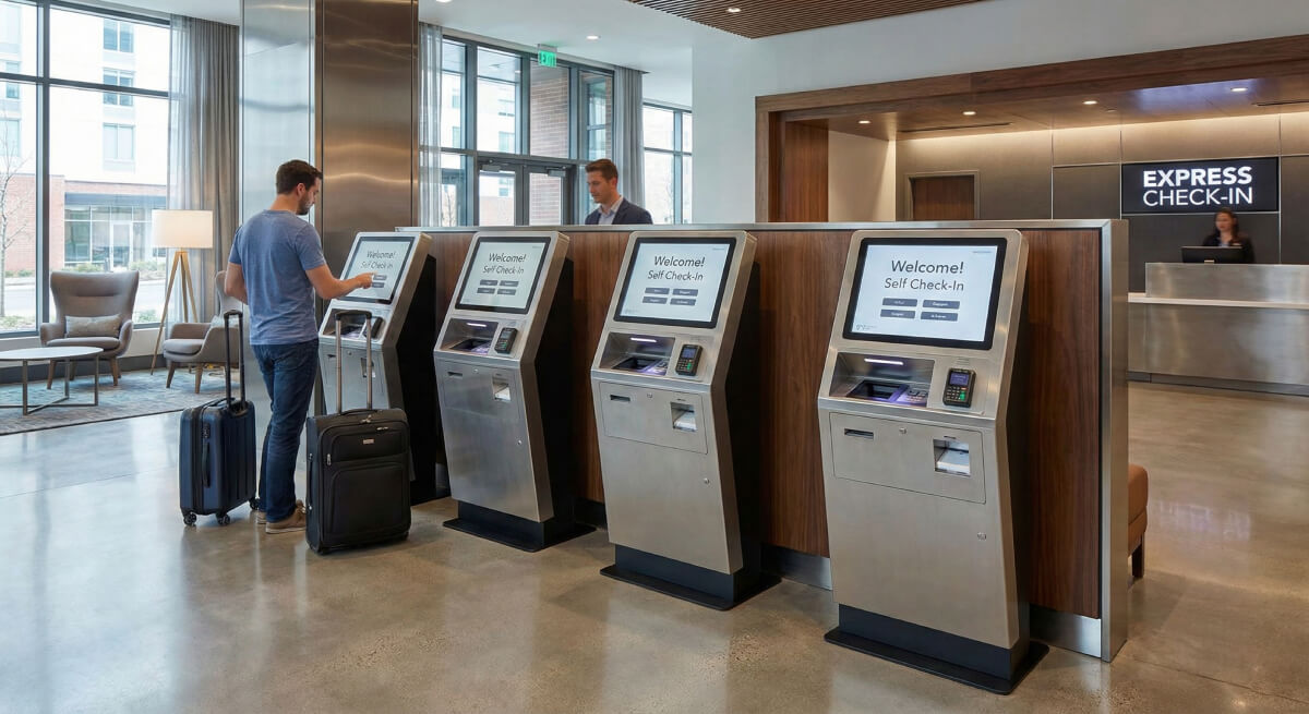 check-in kiosk deployment for a retail hospitality environment
